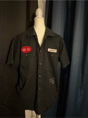 Airwalk Workwear Button-Up Shirt Black Short Sleeve Logo Patch Men’s Medium