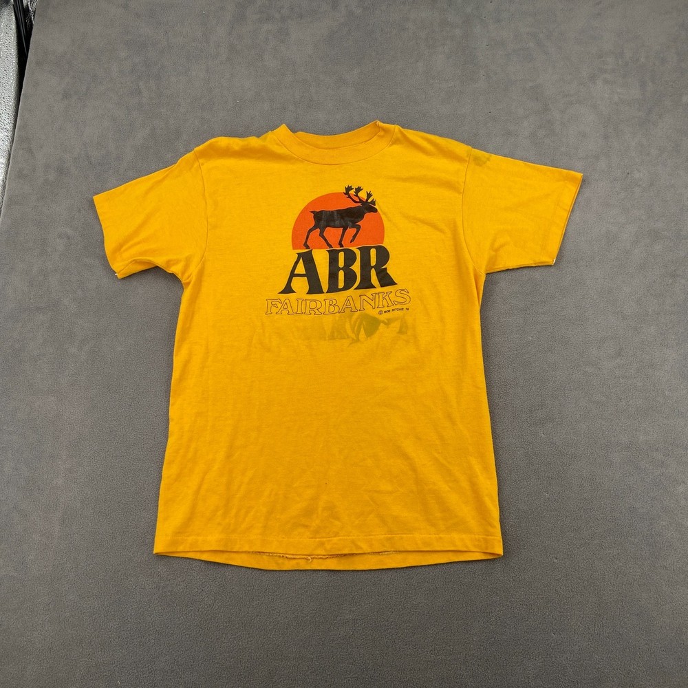 Vintage 1978 ABR Fairbanks Bob Ritchie T Shirts Sz M Yellow Graphic Print Logo