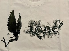White Round Neck V Lone T Shirt Angel Smoke Black Print 100% Cotton Sz Small