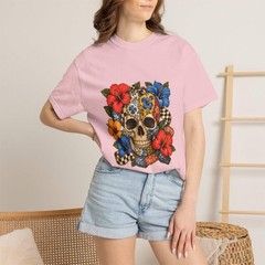 Patchwork Hibiscus Skull Graphic Tee