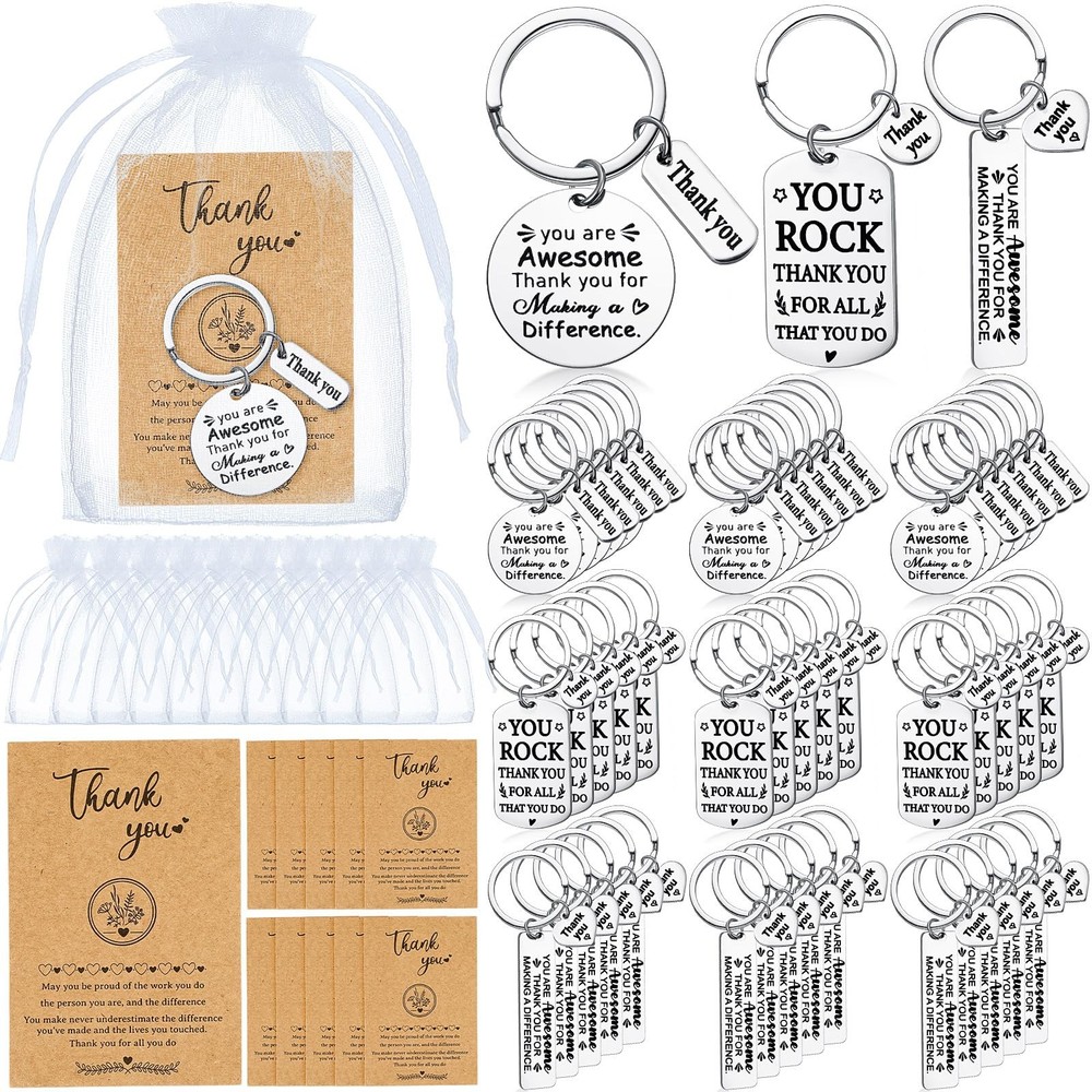 144 PCS Thank You Keychains, Bulk, Bags, Cards, Employee Appreciation Gift