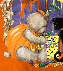 Vtg Halloween T-Shirt Size L Cat Bat Bear Full Moon Candy Crew Atlas Sports 90s