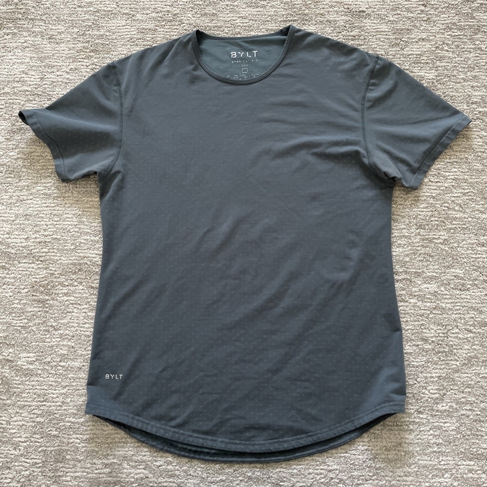 BYLT Drop-Cut Lux Tee Gray Polka Dot Performance Stretch Shirt Men’s Size Large