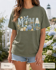 Coastal Mama Shirt, Comfort Colors Lighthouse Hydrangea Tee, Mom Beach Gift