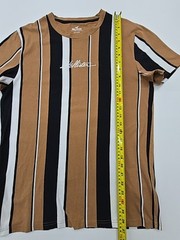 Hollister Men’s Brown Striped Logo Crew Neck T-Shirt Size M Excellent