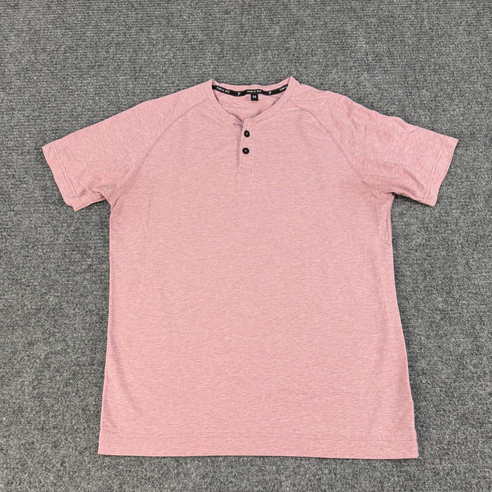 Public Rec Shirt Mens Medium Light Red Heather Short Sleeve Henley Pima Cotton