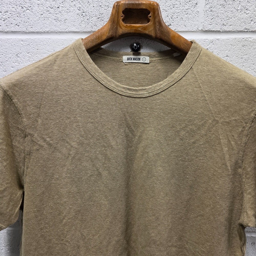 Buck Mason Yuma Hemp Cotton T-Shirt Mens L Straight Hem Tee Olive L 21×28