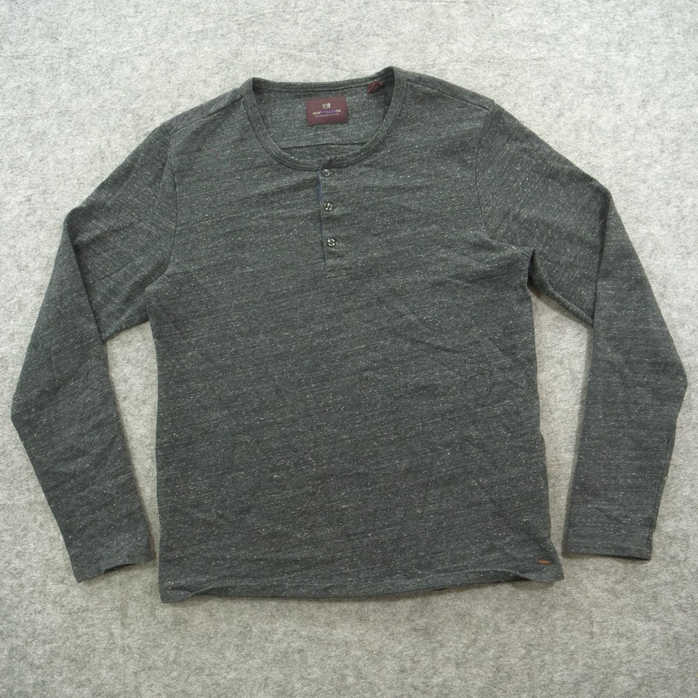 Scotch & Soda Sweatshirt Mens Large Gray Henley Button Logo Long Sleeve