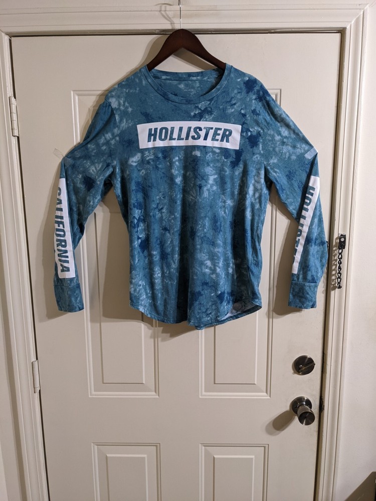 RARE Hollister Long Sleeve Shirt Tie Dye/Acid Wash Malibu Blue Men’s M Scalloped