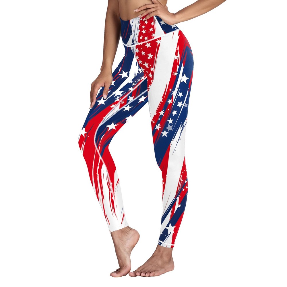Women’s Amercian Flag Legging 4th of July Pants High Waisted 4-Way Stretch Pa…