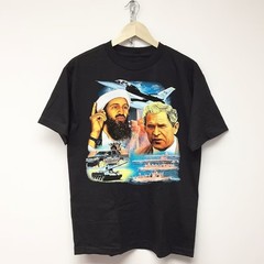 Vintage 911 Political Graphic T-Shirt Bush Bin Laden Tee Black – T182