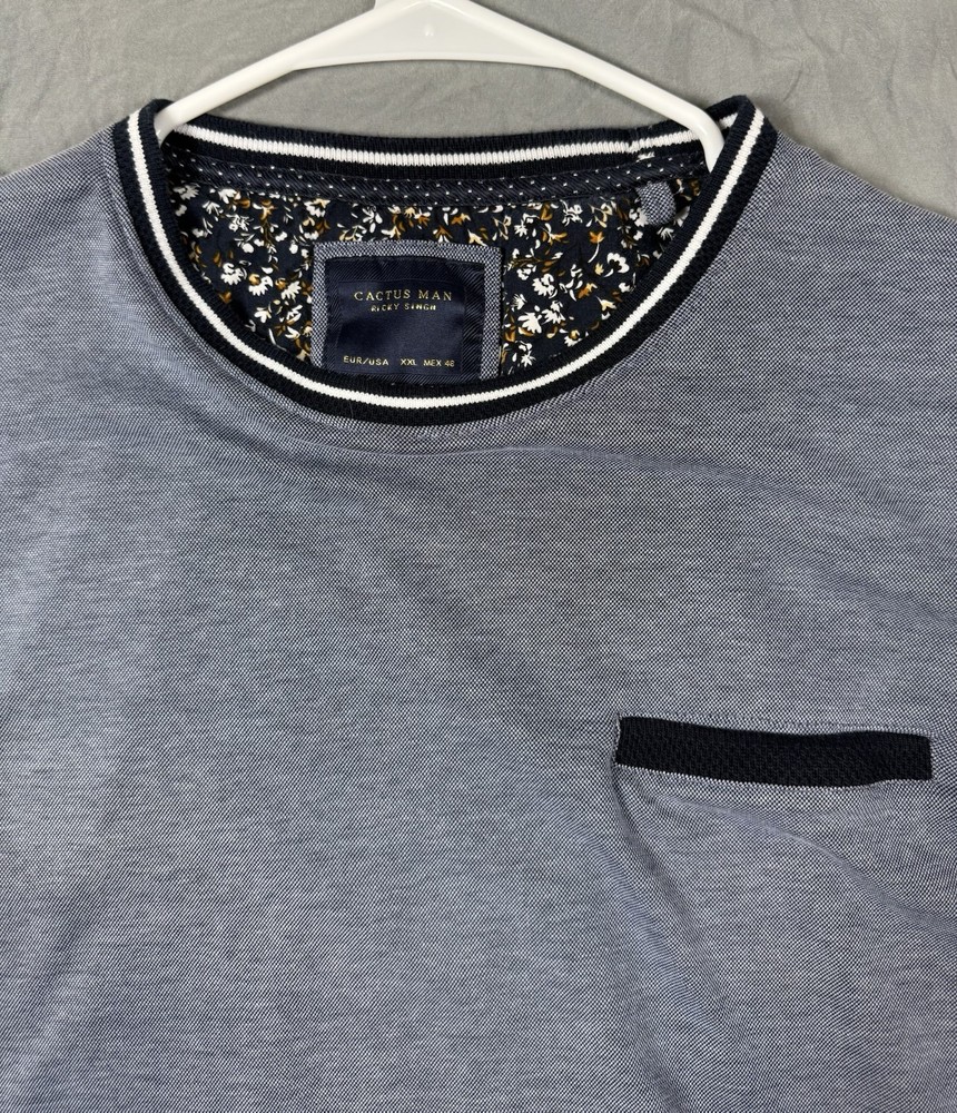 Cactus Man Ricky Singh Blue Contrasting Trim Crew Neck T-Shirt Men’s Size XXL