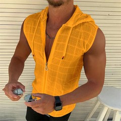 Short sleeved hooded zippered cardigan T-shirt for men’s summer new fashionable