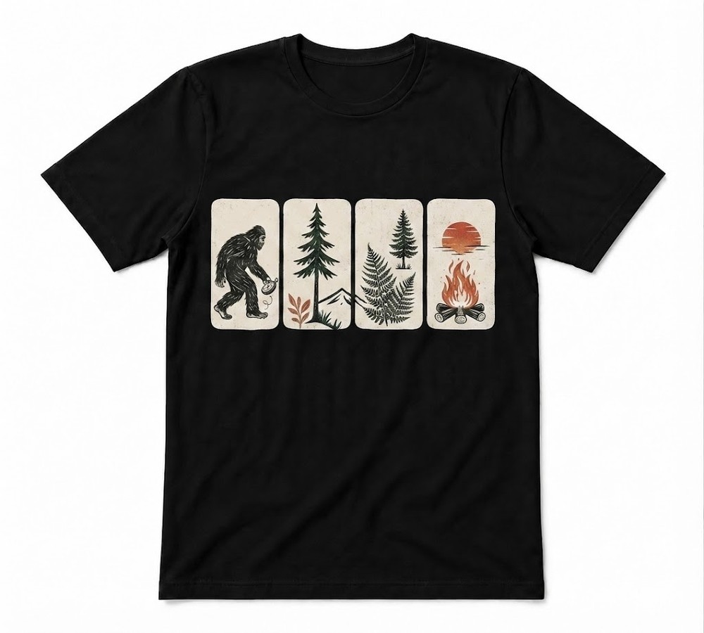 Sasquatch Bigfoot Woodland Forest Nature Unisex Gift Black T-shirt