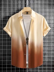 Men Hawaiian Shirt Gradient 3D Print Short Sleeve Streetwear Loose Fit Casual