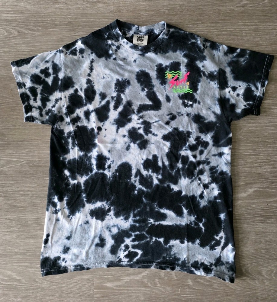 Surf Style Tie Dyed Navy Blue And White Short Sleeved T-shirt Tee Medium