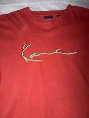 Karl Kani Jeans Red T-Shirt Mens Large Embroidered Logo Hip Hop Streetwear