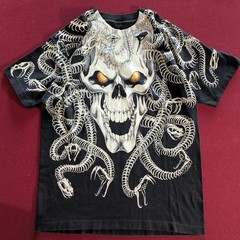 Liquid Blue Vintage 90s Black AOP Medusa Skull Graphic Tee Men’s L