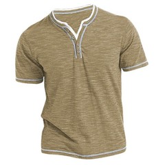 Herren T-Shirt Knopfleiste Vintage Slim V-Ausschnitt Top Hemd Kurzarm Oberteile