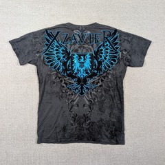 Y2K Xzavier Wings Cross Rhinestone AOP Shirt Men’s Large Gray Affliction Style