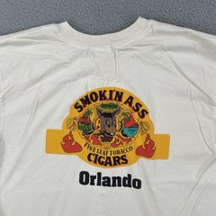 Vintage Gildan L Ivory White T Shirt Smokin Ass Cigars Orlando Fine Leaf Tobacco