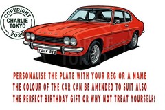 Ford Capri Mk1 T Shirt Classic Car Personalised Reg / Colour Men’s And |Ladies