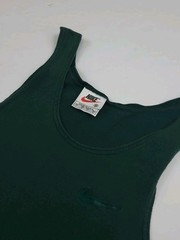 Vintage 90s Nike Swoosh Logo Embroidered Tank Top USA Dark Green Faded Bleach **