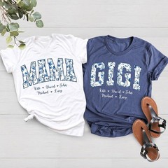 Personalized Gigi Shirt Dusty Blue Floral Grandma Mama Shirt Custom Names Mimi