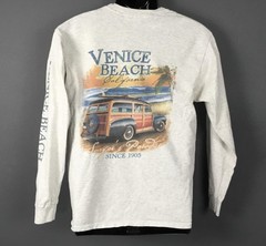 Vintage MV Sport Shirt Mens Medium Gray Venice Beach Surfer Paradise Long Sleeve