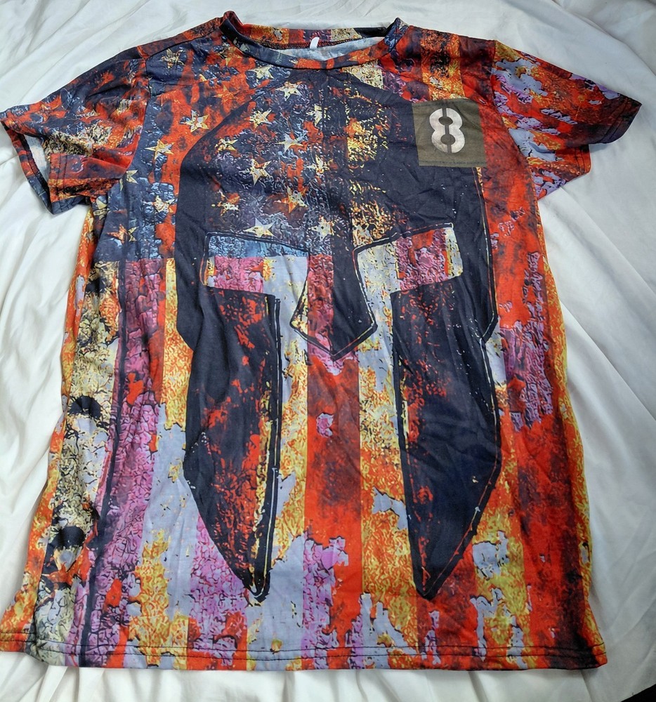 American Flag T Shirt Patriotic T Shirt XL 4th Of July Red White Blue Spartan