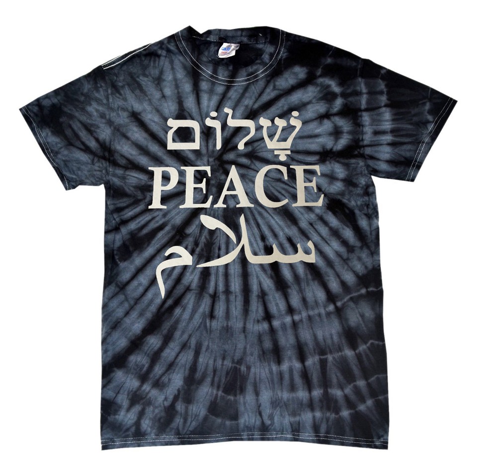 PEACE IN ENGLISH,HEBREW,ARABIC TIE DYE T-SHIRT #1 SELLER S-5XL,KIDS XS2-4-L14-16