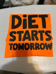 Hand Designed XL Vinyl Designed “Diet Starts Tomorrow” Cotton T-Shirt