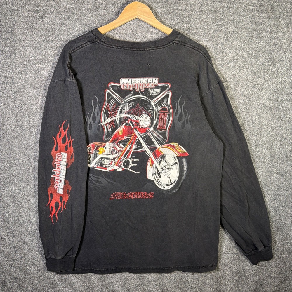 Vintage American Choppers Shirt Mens XL Black 90s Flames Chrome West Coast Biker