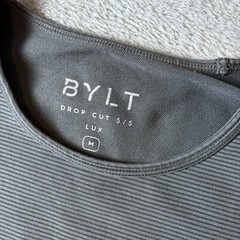 BYLT Drop Cut Lux Crew Neck Shirt Mens Medium Black Grey Striped Short Sleeve
