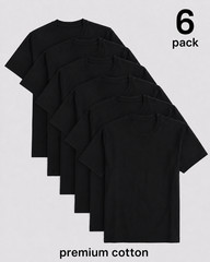 Men’s 6 Pack Black Crew Neck T-Shirts Regular Fit 220 GSM Casual Tees small-XL