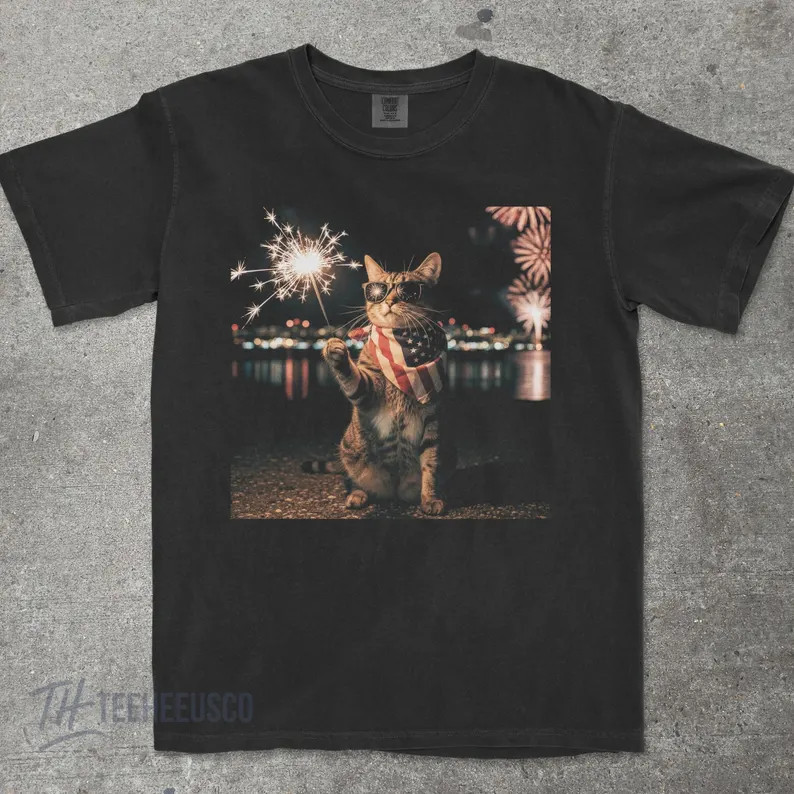 Funny Patriotic Cat America 250 Graphic T Shirt S-5XL