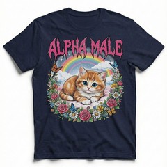 Alpha Male Kitten Rainbow Flowers Butterfly T-Shirt Ironic Cute Cat Humor Tee