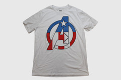 Marvel Mens Captain America Avengers Patriotic Fill Logo White Shirt New XL