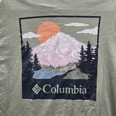 Columbia Men Shirt XL Brown Graphic Mountain Sunset Logo Short Sleeve