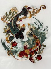 Niepce Lucky Twin Japanese Streetwear Embroidery T-shirt Koi Fish T-shirt Sz L