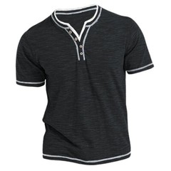 Herren T-Shirt Knopfleiste Vintage Slim V-Ausschnitt Top Hemd Kurzarm Oberteile