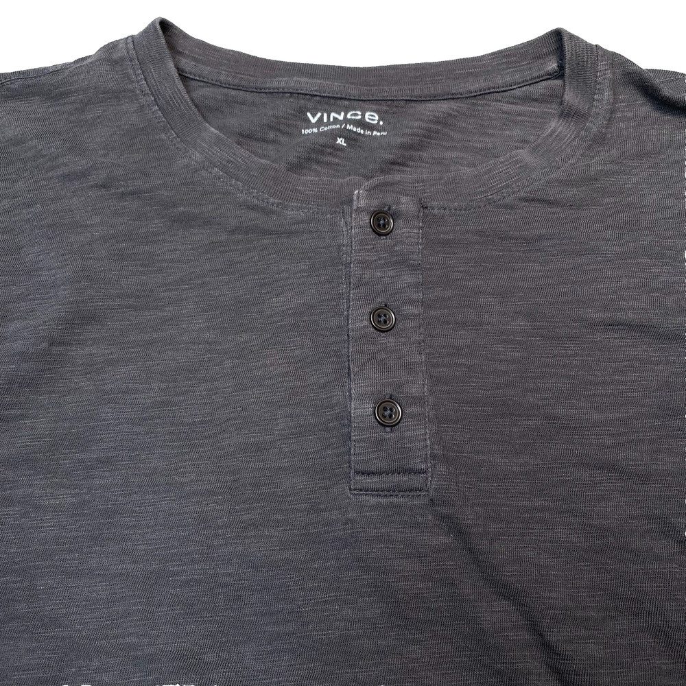 Vince Slub Cotton Henley XL Mens L/S Crew Neck Solid Taupe Minimalist Normcore