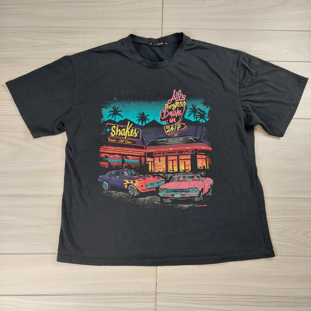 Vintage 1984 Big Al’s Burgers Drive In Classic Car T Shirt Large Black J. Galt
