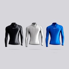 AMORESY Men Glossy Hooded T-shirt Sunscreen High Neck Long Sleeve Running Shirts