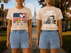 Snoopy 250th Anniversary T Shirt Front Back 1776 2026 America 4th Of July Tee