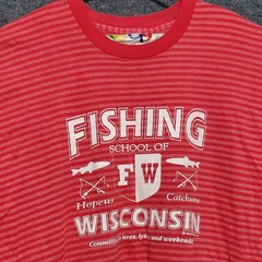 Vintage Wisconsin Shirt Mens 2XL Red Striped 90s Fishing School Hopeus Catchsome