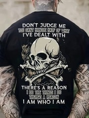 Men’s cotton skull pattern T-shirt, casual sports style, loose fit