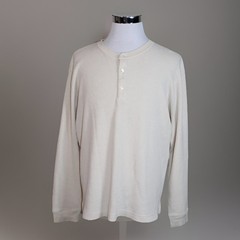 Theory Men’s Mattis Studio Waffle knit L/S T shirt 3-button Crew Ivory Cream 2XL