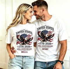 Personalized USA 250th Anniversary T-shirt, Custom Name Couple Unisex T-shirt