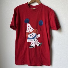 Hand painted vintage Red Clown Graphic Crew Neck Short Sleeve Cotton T-Shirt M